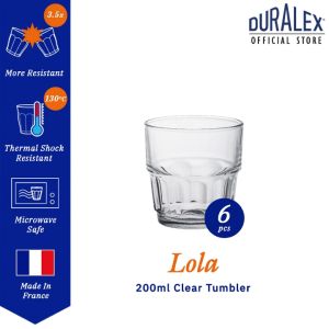 Duralex 2 Pcs / 6 Pcs 200ml Lola Clear Tumbler / Drinkware / Tempered Glass / Drink Set / Heat Resistant Coffee Mug / Microwave Safe / Red Wine Glass / Champagne Glass / Set Gelas Minuman / Set Cawan / Set Gelas Duralex