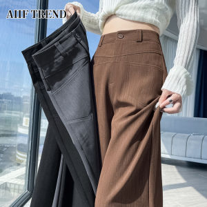 Brown Drapey Extended Length Wide Leg Pants Womens Autumn 2025 New Amber System High Sensation Casual Straight Leg Trousers