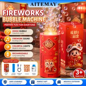 【Local Stock】Aitemay Automatic Fireworks Bubble Machine with Flash Lights & Sounds - Kids Bubble Blower Toy for Party Wedding New Year Lawn Celebration (Batteries Not Included)
