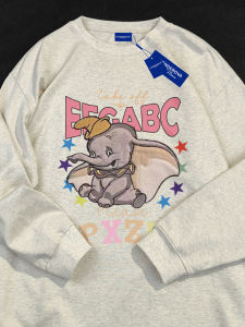 เสื้อยืดคอกลมแขนยาวผ้าฝ้ายแท้สไตล์ฮ่องกงย้อนยุคสำหรับผู้หญิง เสื้อเชิ้ตทรงหลวมสบาย ๆ สำหรับฤดูใบไม้ร่วงปี 2024