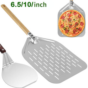 6.5/10inch Pizza Shovel Metal Non-Stick Pizza Peel with Wood Handle Cake Lifter Transfer Tray for Homemade Baking Pizza Bread