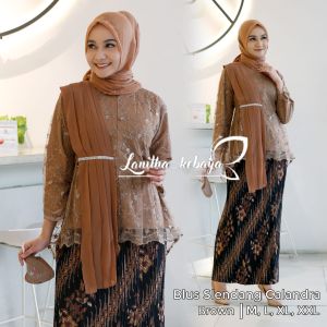 Set Kebaya Aurora Selendang Modern Kebaya Tunangan Pesta Kondangan Set Kebaya Wisuda Brokat Tille Wanita