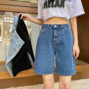 Retro Hong Kong Style Womens Denim Shorts High Waist Loose Wide Leg Straight Cut Summer New Thin Model Casual Fashion