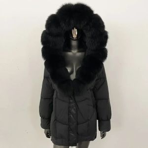 Áo Khoác Lông Cáo Thật Tự Nhiên Nữ 90% Lông Ngỗng Trắng Kiểu Dáng Parka Áo Khoác Mùa Đông Thường Ngày Có Mũ Lông Và Khóa Kéo