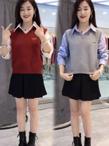 Autumn 2025 New Style POLO Collar Knitted Shirt And High Waist Pleated Skirt Two-Piece Set Fashionable Ensemble for Women