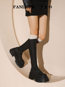 รองเท้าบูทหุ้มข้อหนาสำหรับผู้หญิง ฤดูใบไม้ร่วง/ฤดูหนาว ส้นสูง รองเท้าบูทหุ้มข้อทรงหัวมน วัสดุหนังเนื้อนุ่ม รองเท้าแฟชั่น