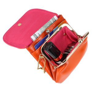 Hoàng Gia Bagger ví tiền xu nhỏ cho phụ nữ da bò thật Ví đựng thẻ tín dụng ví cổ điển Túi lưu trữ với Nụ Hôn khóa 1500