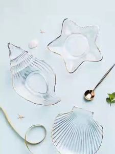 Activebae Creative Shell Dish Glass Salad Plates Transparent Crystal Scallop Starfish Home Kitchen Decor Gift