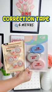 FCI Aesthetic Correction Tape 3-in-1 Set Cute Pastel Color & Transparent Design Correction Pen for School Supplies Study Notes Office Work Kraft Projects Journaling Scrapbooking DIY Crafts Smooth Writing Mistake Eraser Tape Portable Stationery Es