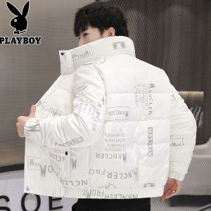 แจ็คเก็ตขนเป็ดคอตั้งปักลาย Playboy สำหรับผู้ชาย ฤดูหนาวปี 2024 แจ็คเก็ตขนเป็ดกันหนาว อบสดใหม่ ขนเป็ด ขนนก ขนสัตว์ ขนสัตว์