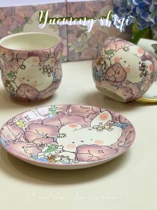 Original Hand-Drawn Ceramic Breakfast Cup Coffee Gift Box Cartoon Style European Style Porcelain Underglaze Craft