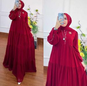 GAMIS WANITA SERENA SET PASHMINA CERUTY BABYDOL S M L XL GAMIS + PASHMINA Dress Kondangan Remaja