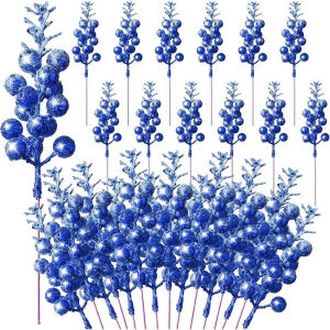 5Pcs 19cm Christmas Glitter Berry Stems Artificial Foam Berry Snow Covered Berry for Christmas Tree Decoration DIY Xmas Crafts