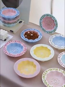 ชามสัตว์เลี้ยง ชามแมวลูกไม้ ป้องกันคาง ชามแมว ป้องกันการพลิกคว่ำ ชามให้อาหารแมวเซรามิก CW38