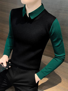 Mens Knitted Sweater Shirt Collar Base Layer Inner Wear Top Casual Style Autumn Winter Fashion Stackable Cotton Nylon Blend