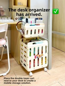 Mobile Student Dormitory Snack Cart Multi-Layer Storage Rack Bedroom Beverage Mess Organizer Plastic Foldable Shelf Lazy Desk