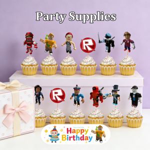 Robloxed Cupcake 12pcs Birthday Cake Cartoon Toppers Eco-friendly Cake Insert Favors Supplies Cake Decorations for Party