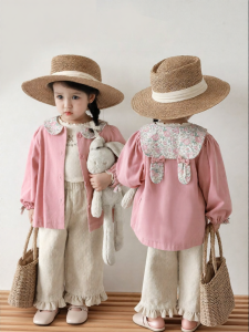 YOEHYAUL | Spring Autumn Girls Floral Collar Pink Outerwear