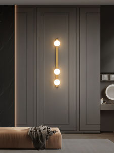 Full Copper Wall Lamp Modern Luxury Bedroom Staircase Decorative Ball Shaped Lighting Minimalist Designer Long Pole Bedside Lamp