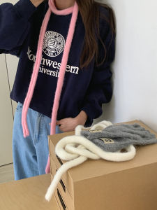 K-style Ins Knitting Small Scarf Women's Autumn and Winter Niche Style Narrow Version Thin Bench Ribbon Artsy Small Baguette Long Scarf