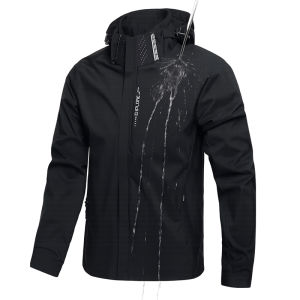 Waterproof Jacket Men Outdoor Windbreaker Jacket Removable Hooded Full Zip Coats Men Lightweight Softshell Outerwear Spring Fall