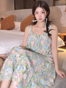 Summer Thin Cotton Silk Nightgown Womens Long Strap Sleep Dress Sweet External Wear Home Clothes Comfortable Nightgown