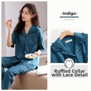 JIALEFEN | Modal Ladies Sleepwear Spring Autumn 3/4 Sleeve Large Size Set