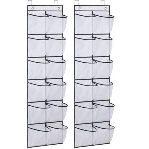 12 Pockets Over the Door Shoe Organizer Large Mesh Pockets With 2 Hooks Transparent Fabric Shoe Rack Storage Bag For Bedroom