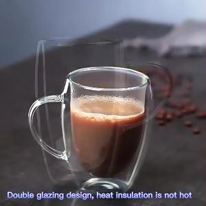 SUPERMARKET IMPORT EKSPORT Gelas Cangkir Kopi Gelas Kaca Double Wall 250ml 150ml 450ml 350ml Gelas Kaca double Wall Handle Gelas kaca 2 lapis Gelas Double Layer Polos