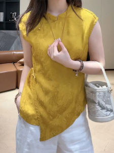 Shalldoer | Chinese Style Floral Irregular Sleeveless Blouse Summer