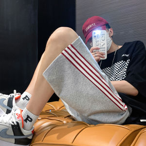 Black Three-Stripes Mens Shorts Summer American Trendy Five-Quarter Running Sport Casual Pants Loose Fit mid Waist Straight Leg