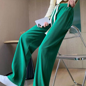 Womens Summer Ice Silk Wide-Leg Pants High Waist New Chinese Thin Suit Pants Drape Chiffon Casual Straight Pants