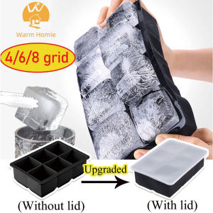 [Ấm HOMIE] 4/6/8 lưới lớn khay đá Khuôn Silicone đá viên khay vuông khuôn tự làm Máy Làm Đá Khay đá có nắp