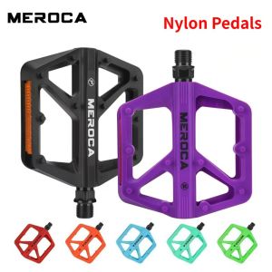 MEROCA nylon bicycle pedals Platform for MTB Road bike Dual DU bearing blue red purple orange green aluminum bicycle pedals
