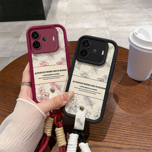 Phone Case VIVO IQOO Z9 Z9X Z7 Z7X IQOO12 5G Elegant Vintage Sketching Camellia Flowers Soft Casing with Lanyard Lens Protection Shockproof Silicone Back Cover 2024