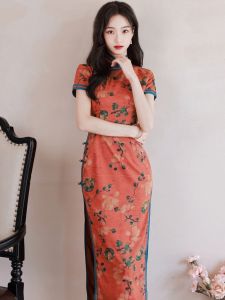 Young Style Long Cheongsam Gown 2025 New Design Vintage High Quality Improved Daily Show Performance Elegant Floral Pattern