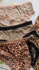 Quần lót nữ thun lạnh họa tiết da beo phối ren đùi ren lưng QL2339