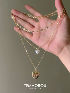 Bohemian Style Three-Layer Heart-Shaped Vintage Necklace for Women Multi-Layered Collarbone Chain Y2K Trend Alloy Material