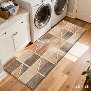 VIKAMA Modern Marble Tile Kitchen Area Rug Soft Non Slip Entryway Rug Washable Absorbent Mat Laundry Room Hallway Home Decor