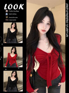 Sweet & Spicy V-Neck Tie Design Slim Fit Short Top