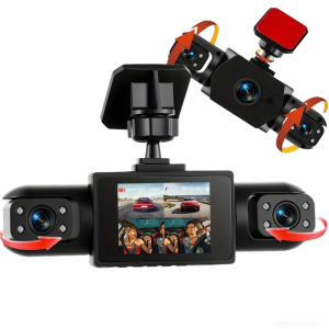 4-Channel 360° Panoramic Dash Cam 4 Built-in Cameras 2" IPS Display Wide-Angle Night Vision Loop Recording 150mAh Battery