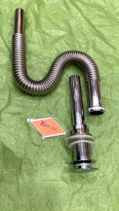 Xả lavabo kiếng ấn tay KAG-KX68 không lỗ tràn Bộ xả nước chậu rửa mặt ống thải co P inox mềm có thể uốn bẻ chuyên dùng cho lavabo tủ