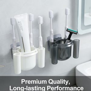 2Pcs Wall-Mounted Bathroom Toothbrush Holder No Drilling Required Drainage Rack For Toothpaste Home Toiletries Organiser