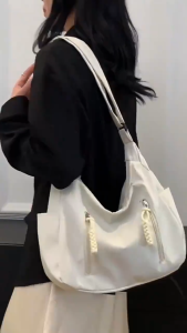 BHC Korean Style Fashionable Nylon Shoulder Bag New Large Capacity Double Zipper Tote Bag All-match Casual Crossbody Bag