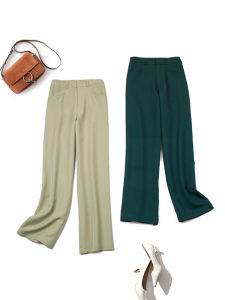 Spring New High Waist Wide Leg Pants Formal Straight Cut Green Versatile Loose Fit Trousers for Women Commute Polyester Fiber