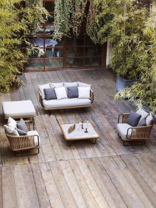 Outdoor Wicker Sofa Chair Courtyard Sun Protection Garden Balcony Vacation Home Casual Furniture Waterproof Sofa Tea Table Set