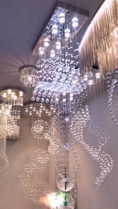 【Free gift】 Stair Long Chandelier Lighting Crystal Lighs for Living Dining Room Ceiling Lamp