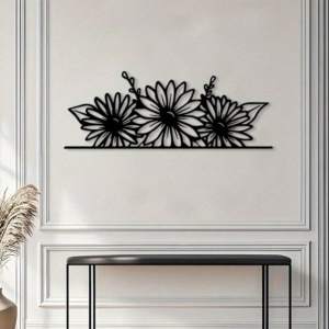 CIFbuy | CIFbuy Vintage Daisy Metal Wall Art Black White Floral Silhouette Mural Durable Iron Bedroom Home Decor Gift For Homeowners