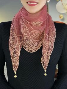 Spring Autumn Ladies Embroidered Silk Scarf Thin Bubble Magnetic Buckle Shawl Versatile Ethnic Style Warm Polyester Fiber