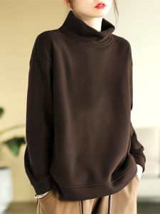 Loose Fit Long Sleeve Crew Neck Sweatshirt Womens Pure Cotton Autumn Winter Large Size Half High Collar Casual Versatile Top